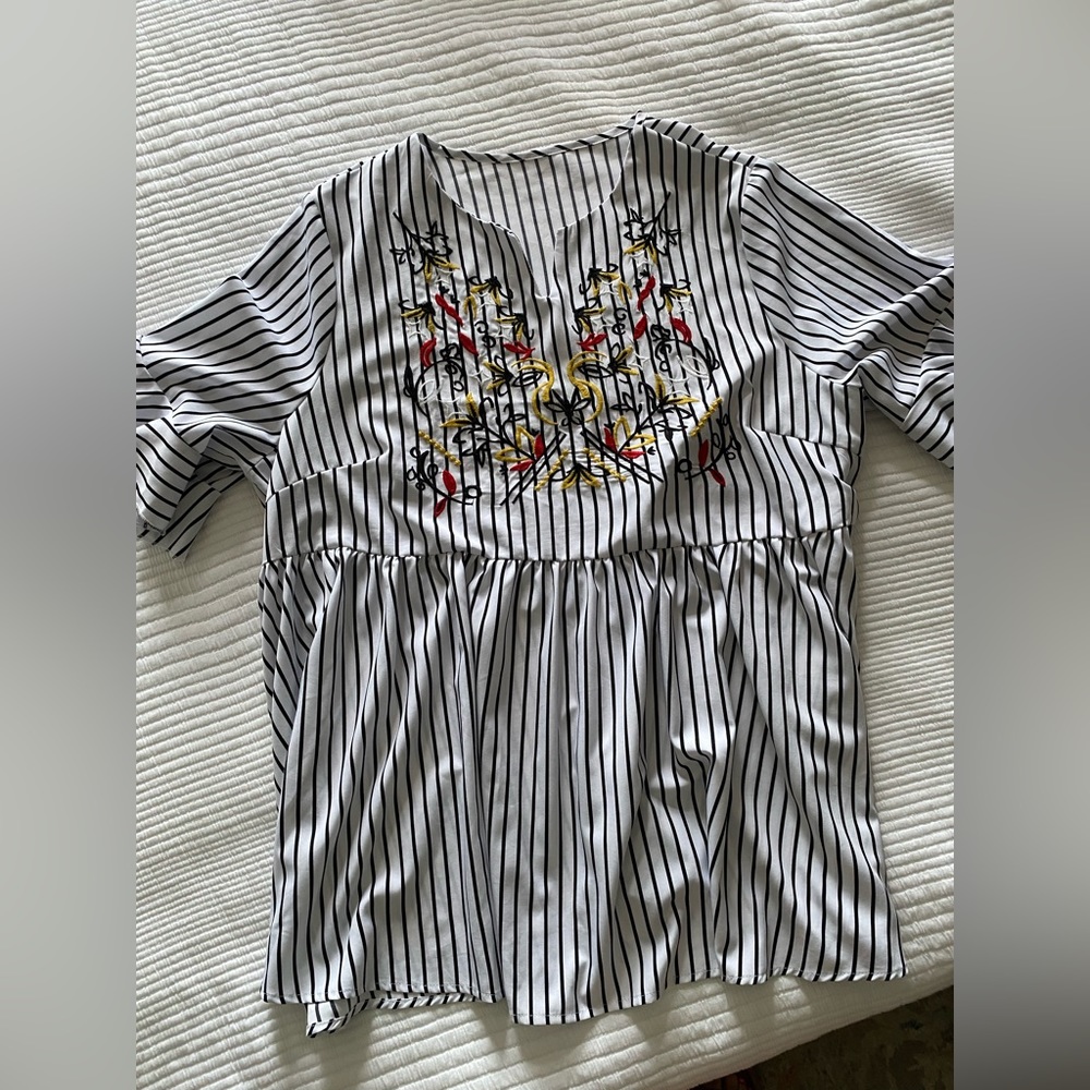Plus Size Peplum Blouse with Embroidery